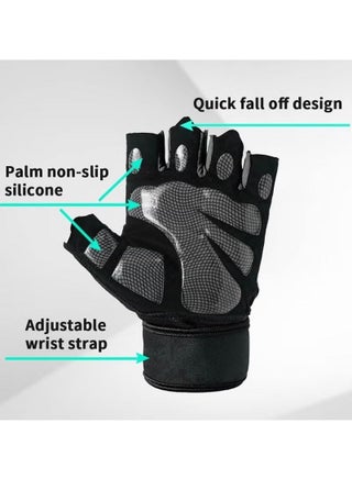 Weightlifting Gloves, Available For Both Men And Women, Non-Slip Silicone And Wrist Support With Adjustable Velcro Straps, Suitable For Fitness Training Weightlifting, Cycling - view 3